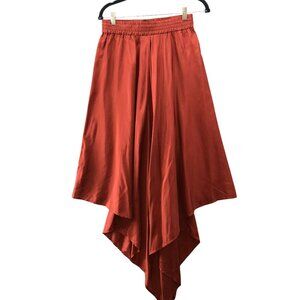 Oak 100% Silk Midi Skirt Womens S Asymmetric Pull On Brown